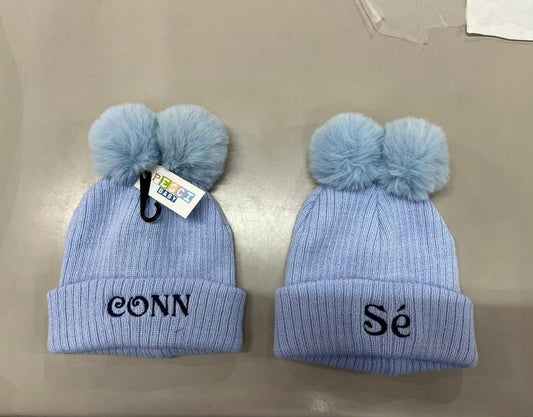 DOUBLE POM BLUE BABY HAT