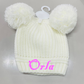 WHITE CHUNKY KNITTED DOUBLE POM BABY HAT