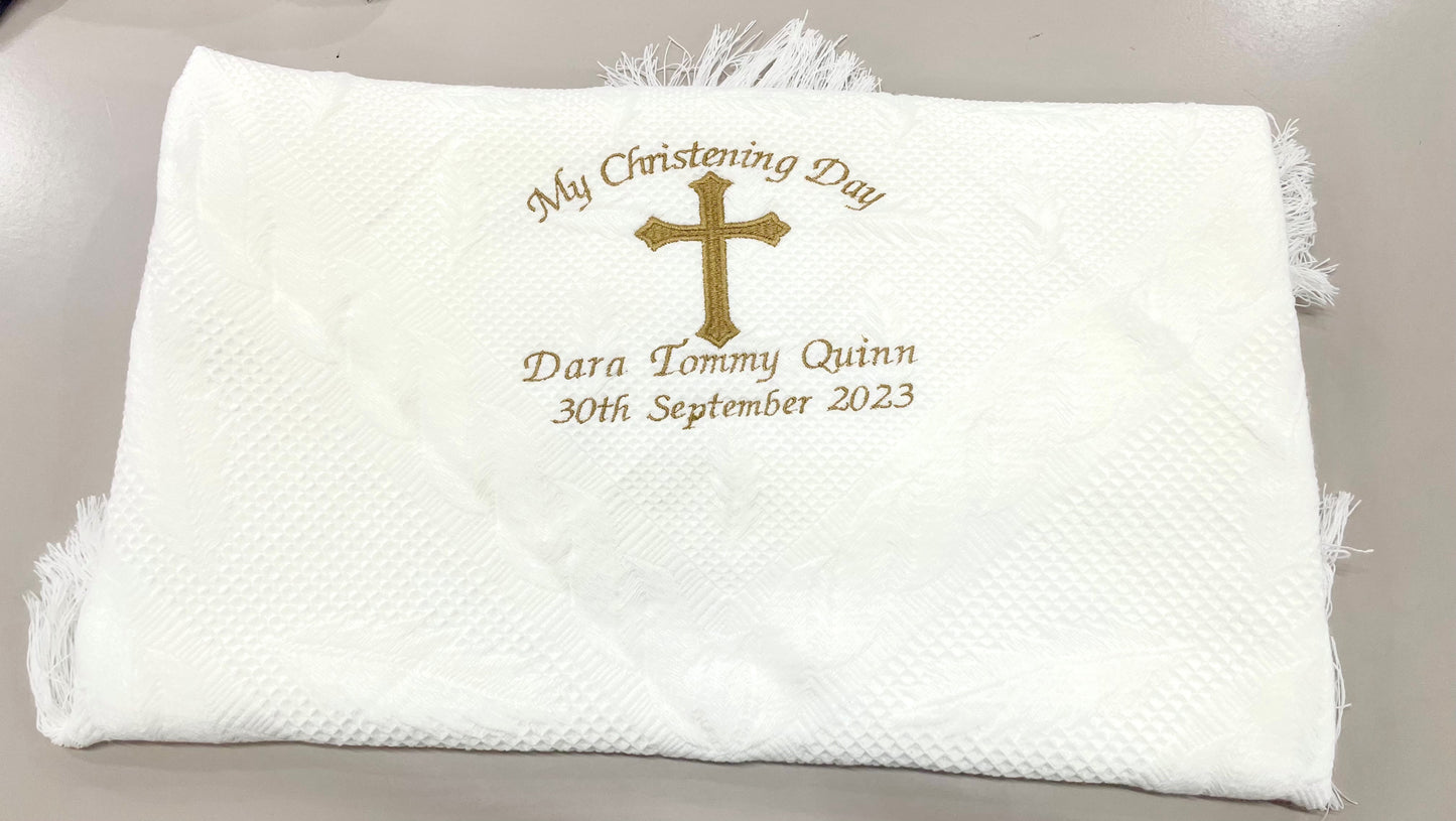 PERSONALISED KNITTED CHRISTENING DAY SHAWL