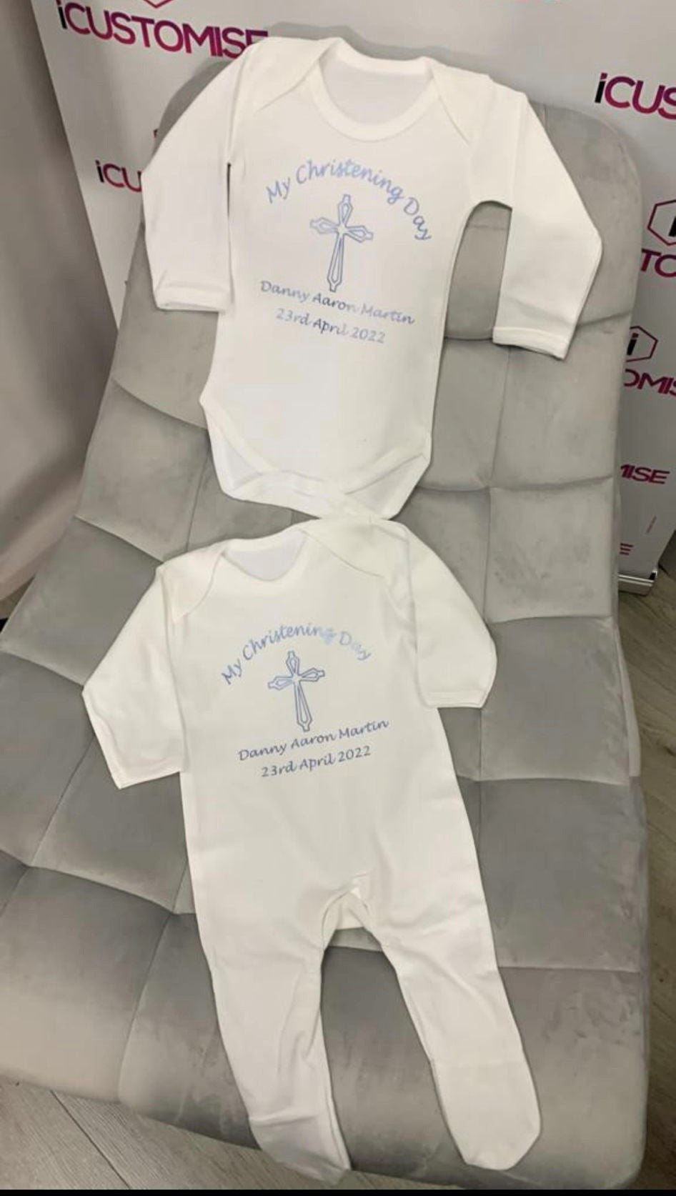 BABY BOY CHRISTENING DAY VEST AND BABY GROW
